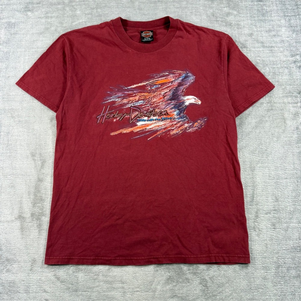 Harley Davidson Shirt Mens Large Burgundy Vintage Eagle Al Muth Wisconsin Biker